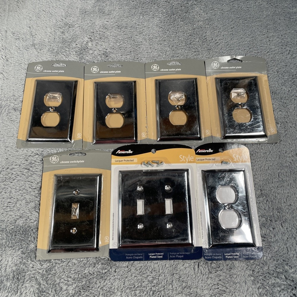 7 POLISHED CHROME Duplex Receptacle Switch Covers Outlet Wall Plate Cover NEW